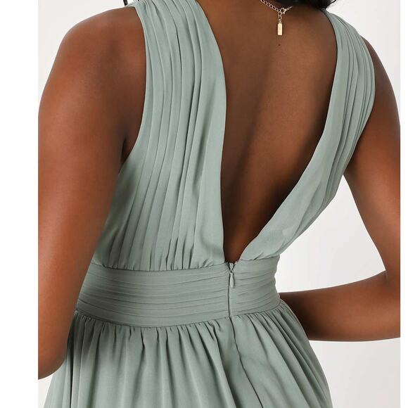 Lulus NWOT Heavenly Hues Sage Green Brush Woven Chiffon V-Neck Maxi Dress Large - Picture 10 of 12